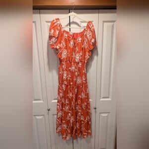 Elegant Orange Floral Maxi Dress